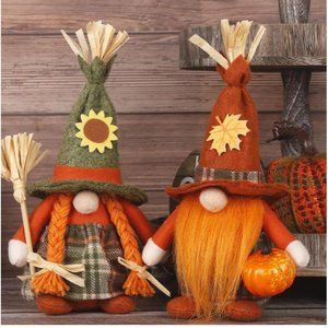 11" Fall Scarecrow Gnomes Decorations for Home, 2 Pack Thanksgiving Gnomes